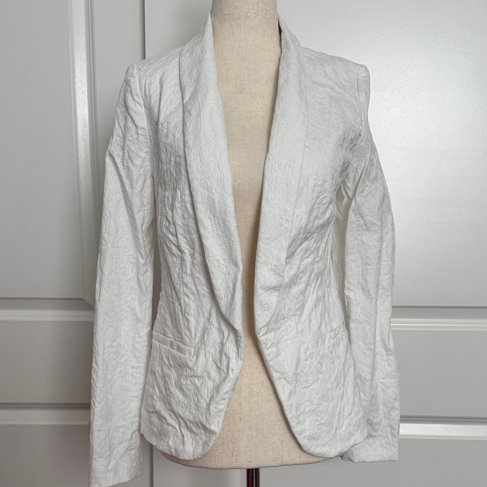 NWOT LC Lauren Conrad Embroidered Blazer White Cotton Tuxedo Suit Jacket 0 XS
